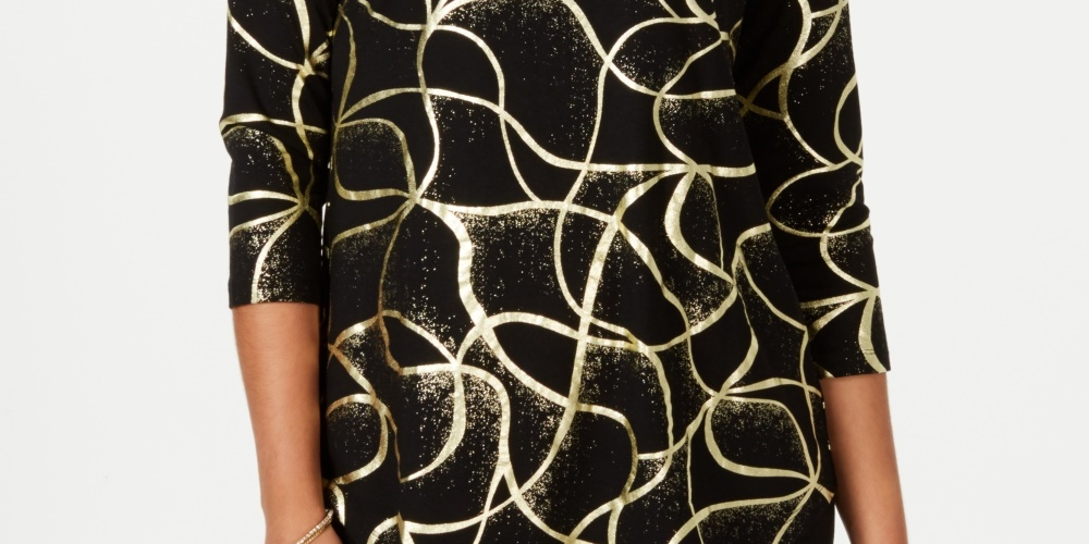 JM Collection Women's Printed T-Shirt Black Size X-Small