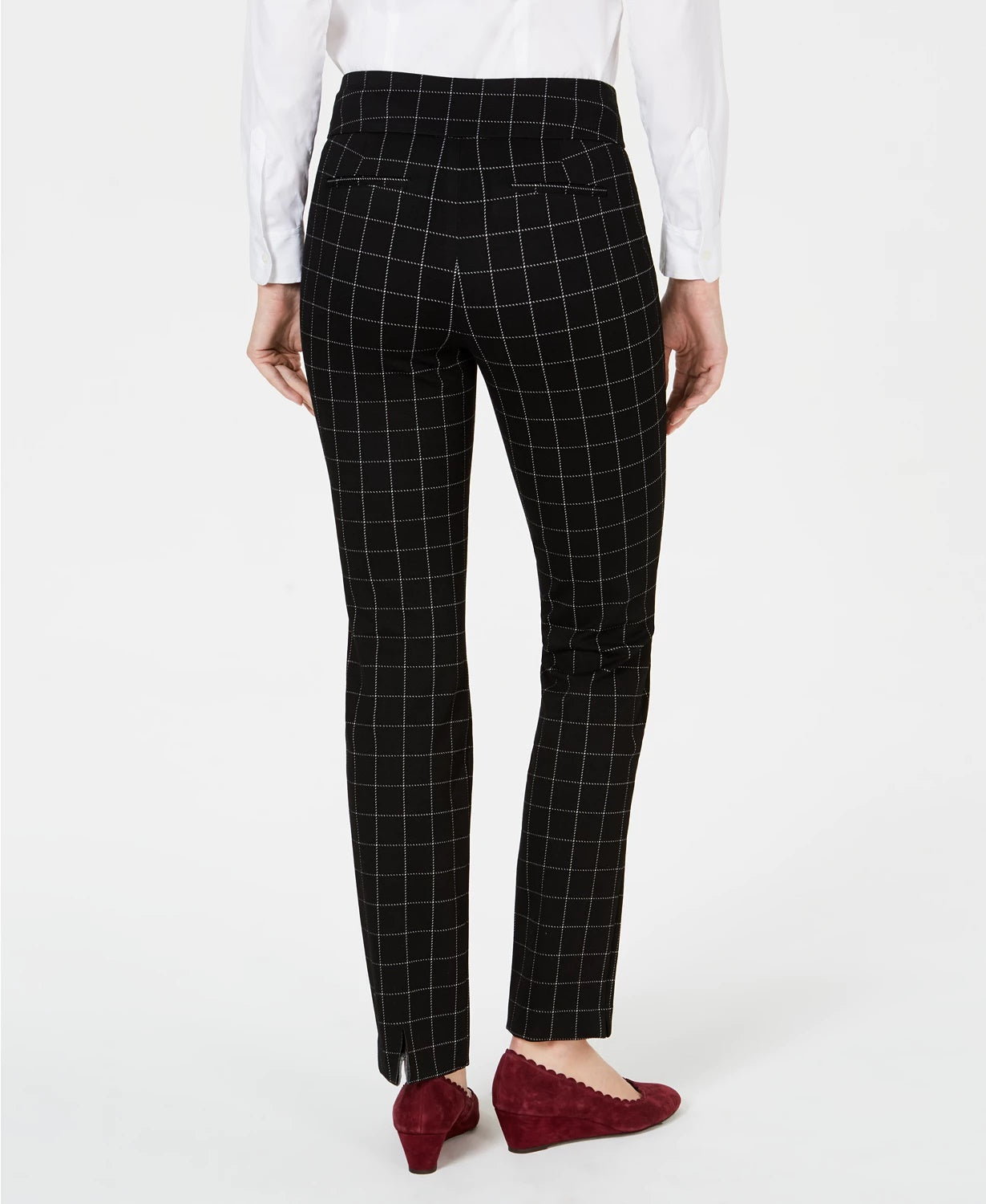 Charter Club Women's Cambridge Windowpane-Print Slim-Leg Pants Black Size 4