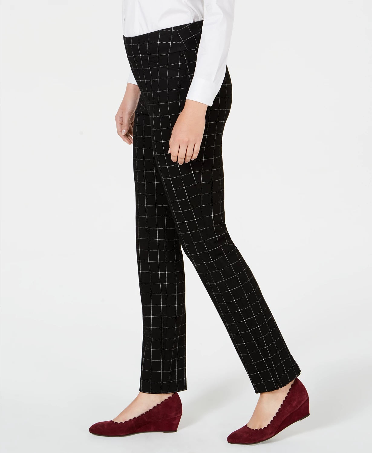 Charter Club Women's Cambridge Windowpane-Print Slim-Leg Pants Black Size 4