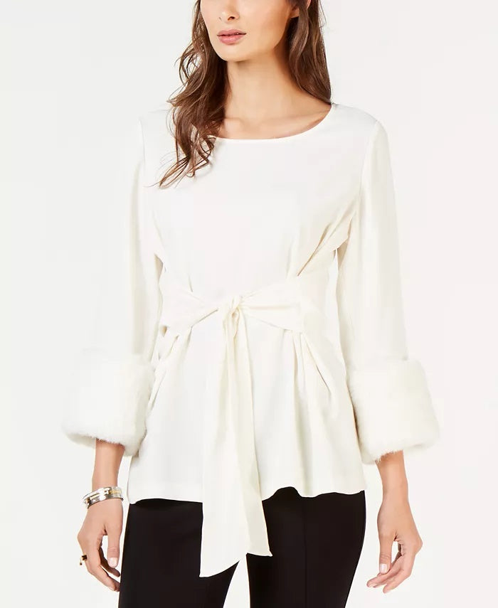 Karen Scott Women's Holiday Petite Long-Sleeve Studded Top Beige Size Extra Large