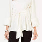 Karen Scott Women's Holiday Petite Long-Sleeve Studded Top Beige Size Extra Large