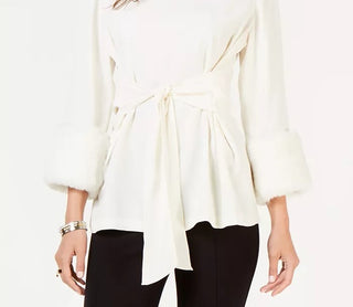 Karen Scott Women's Holiday Petite Long-Sleeve Studded Top Beige Size Extra Large