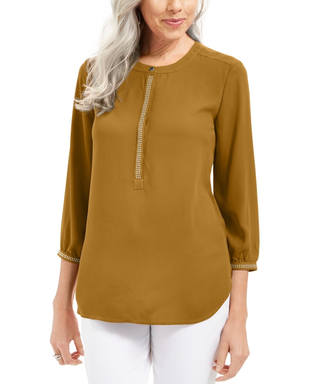JM Collection Women's Pleated Back Blouse Gold Size Large