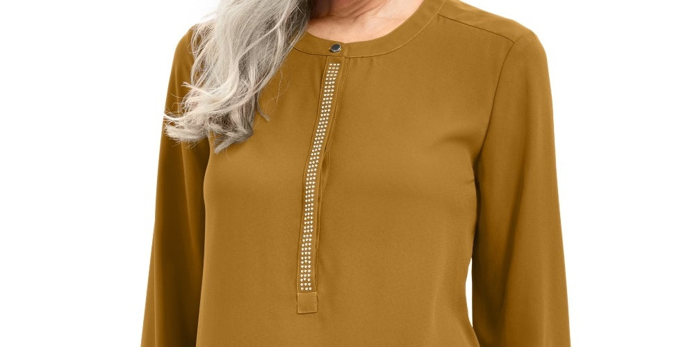 JM Collection Women's Pleated Back Blouse Gold Size Large