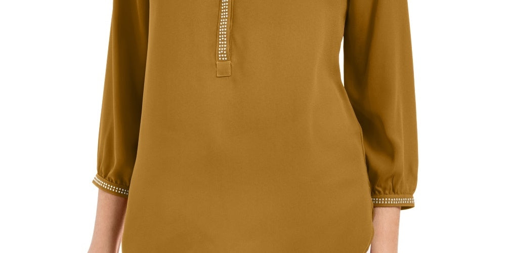 JM Collection Women's Pleated Back Blouse Gold Size Large