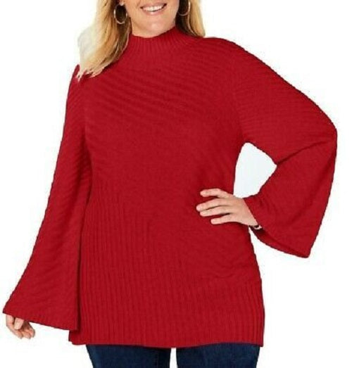 Charter Club Women's Patterned Mock Turtleneck Sweater Red Size Petite Medium