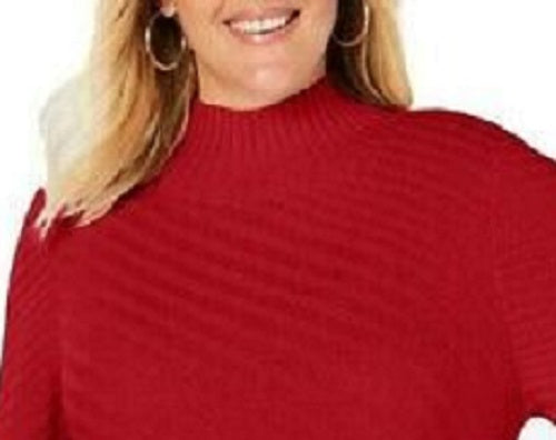 Charter Club Women's Patterned Mock Turtleneck Sweater Red Size Petite Medium