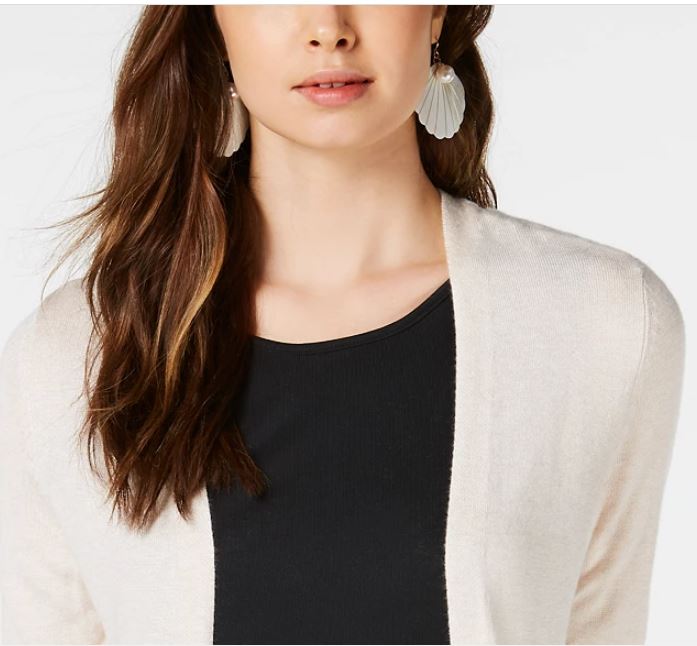 Maison Jules Women's Long Open Front Jersey Cardigan Sweater Beige Size XX-Large