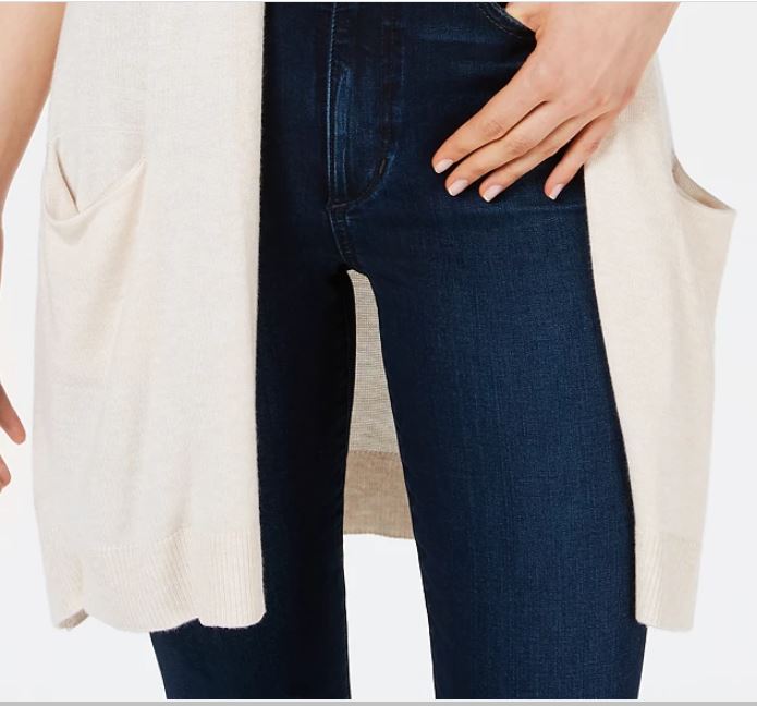 Maison Jules Women's Long Open Front Jersey Cardigan Sweater Beige Size XX-Large