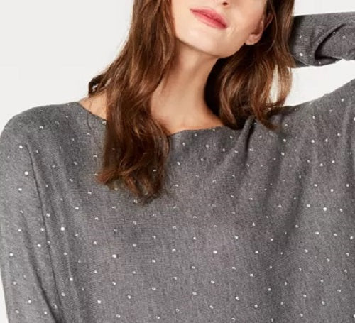 INC International Concepts Women's Embellished Shirttail Sweater Gray Size X-Small