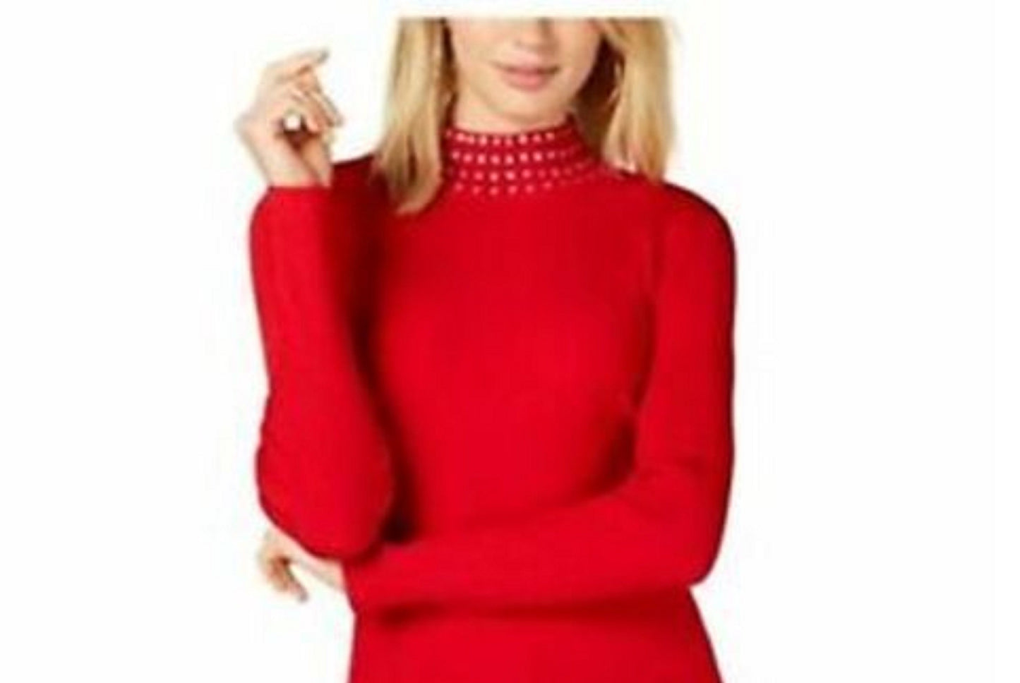 INC International Concepts Women's Embellished Ribbed-Knit Turtleneck  Red Size X-Small