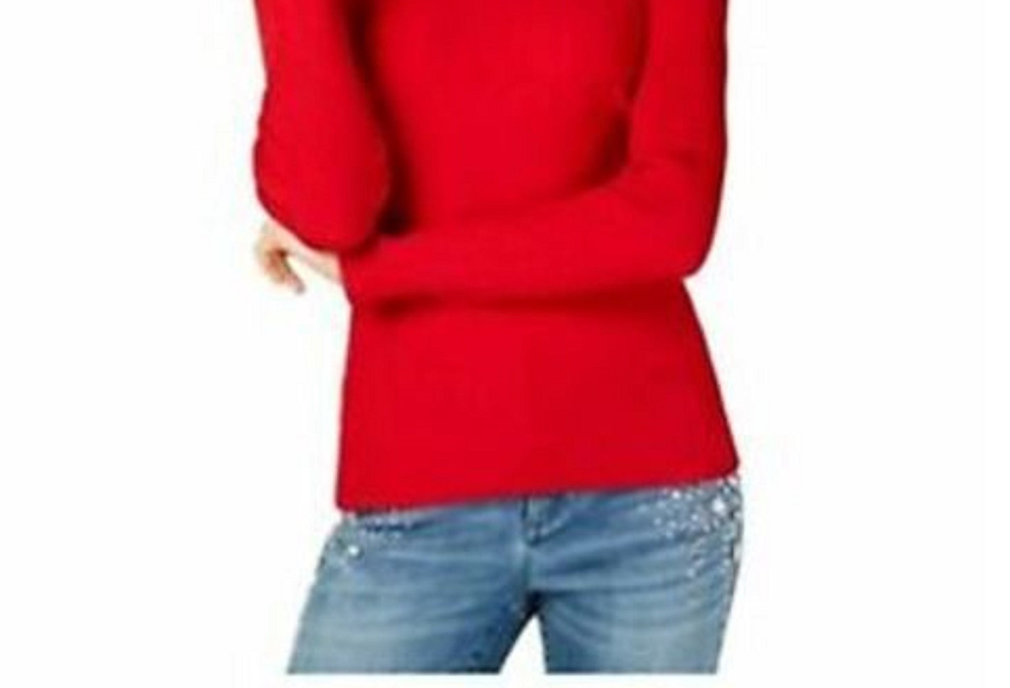 INC International Concepts Women's Embellished Ribbed-Knit Turtleneck  Red Size X-Small
