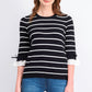 Maison Jules Women's Striped Bow-Trim Sweater Black Size Large