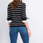 Maison Jules Women's Striped Bow-Trim Sweater Black Size Large