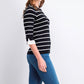 Maison Jules Women's Striped Bow-Trim Sweater Black Size Large