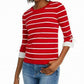 Maison Jules Women's Striped Bow-Trim Sweater Bright Red Size Small