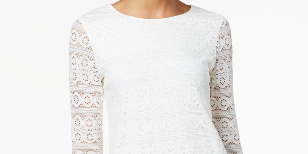 Charter Club Women's 3/4 Sleeve Lace Top White Size Small
