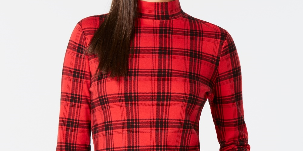 Charter Club Women's Cotton Plaid Top Red Size X-Small