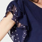 Maison Jules Women's Printed-Trim Flutter-Sleeve Top Navy Size Small