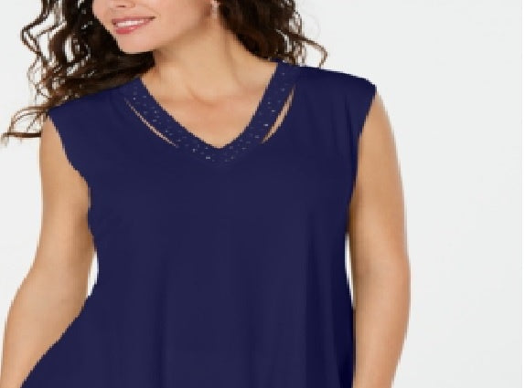 JM Collection Women's Embellished Cutout Tank Top Blue Size Small