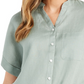 Charter Club Women's Linen Tie Front Button Up Shirt Green Size Small