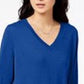 Maison Jules Women's Cotton V Neck Tunic Sweater Blue Size Medium