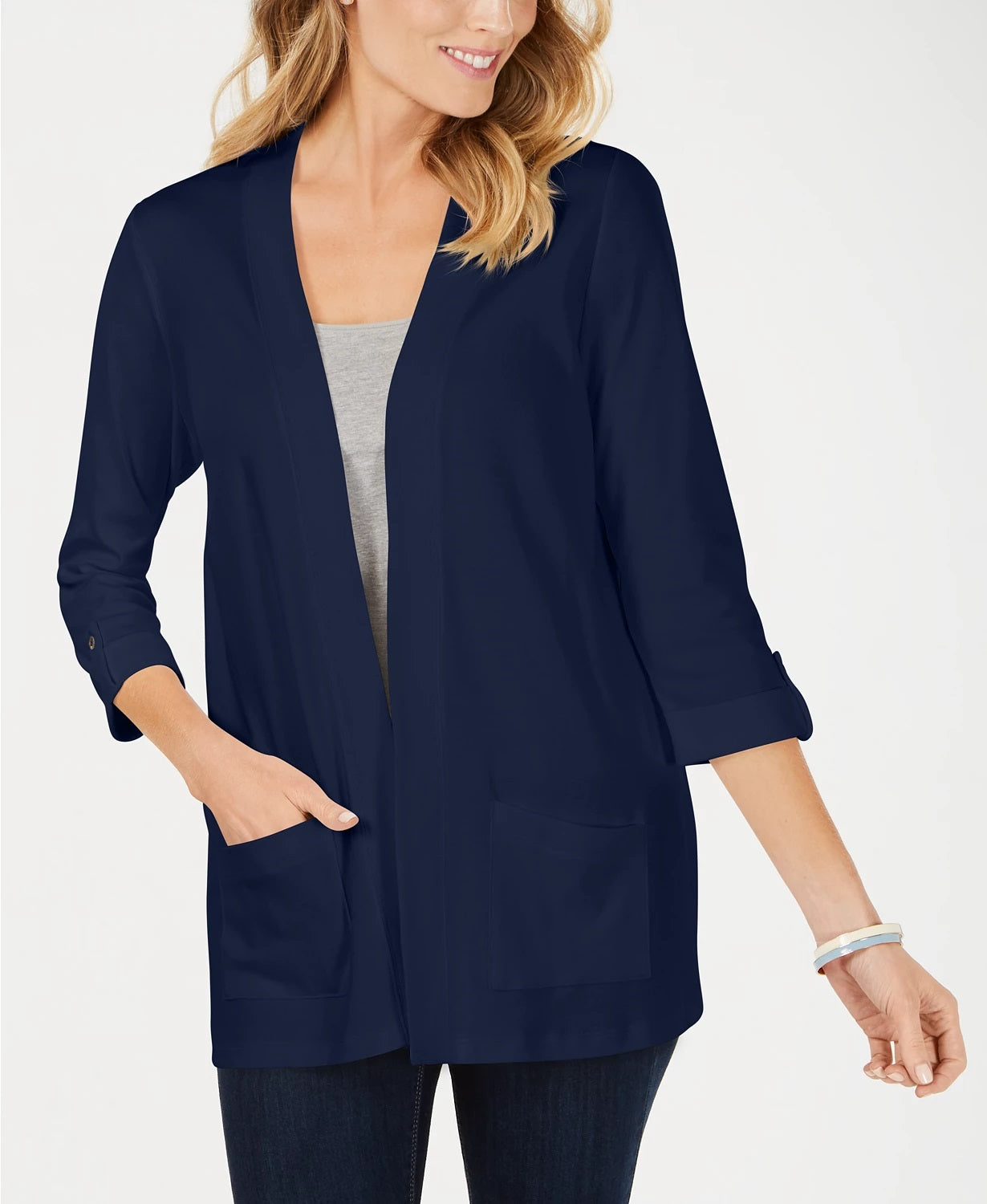Karen Scott Women's Cotton Cozy Cardigan Navy Size Small