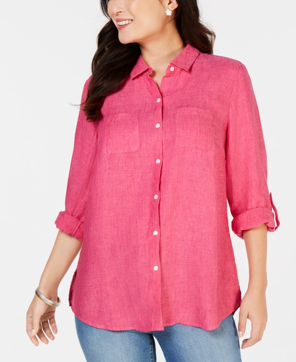 Charter Club Women's Linen Shirt  Pink Size X-Small