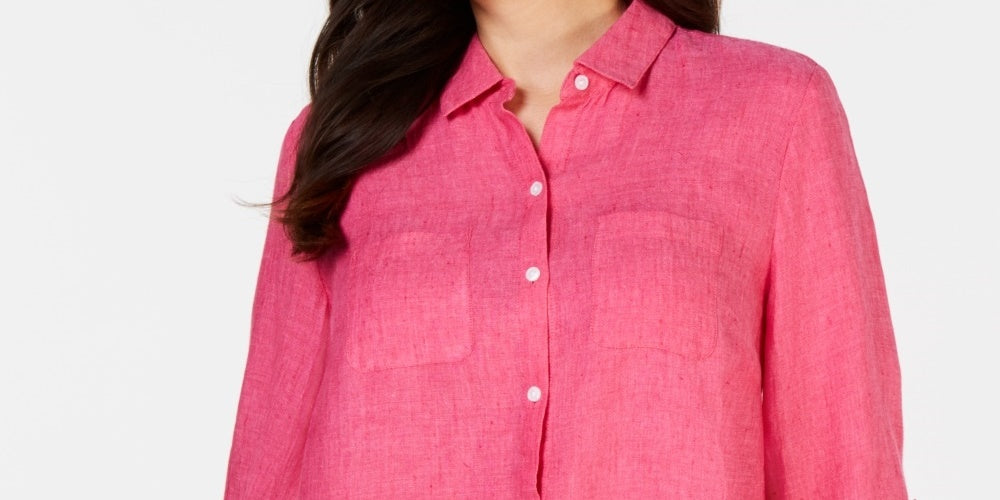 Charter Club Women's Linen Shirt  Pink Size X-Small