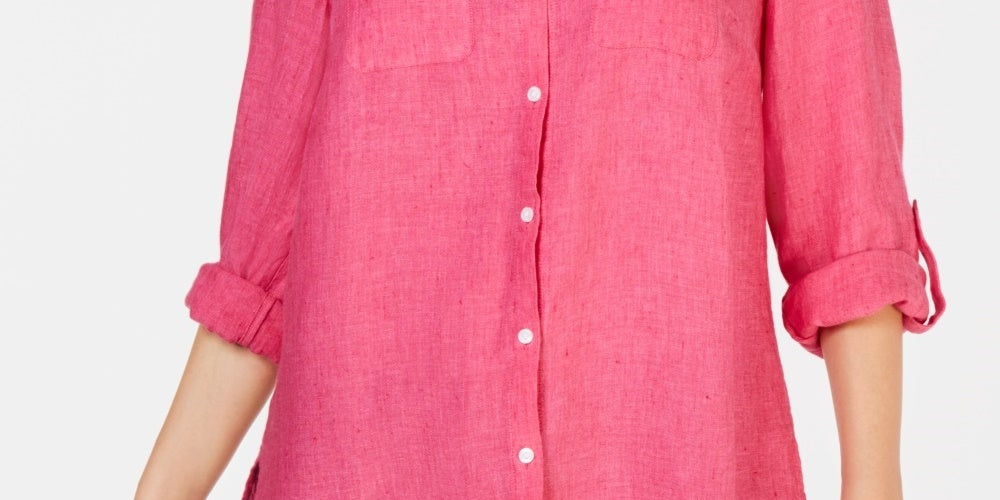 Charter Club Women's Linen Shirt  Pink Size X-Small