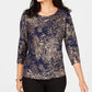 JM Collection Women's Jacquard Top Black Size Large