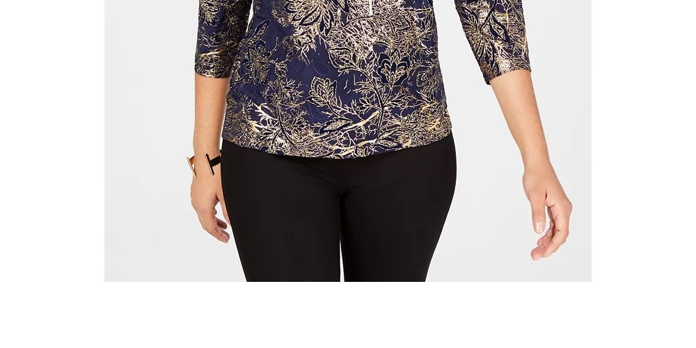 JM Collection Women's Jacquard Top Black Size Large