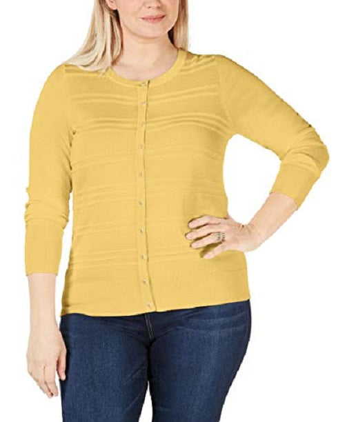 Charter Club Women's Textured Lurex Cardigan Sweater Gold Size X-Small