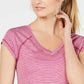 Ideology Women's Striped V-Neck T-Shirt Wine Size X-Large