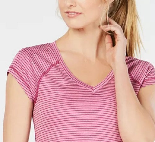 Ideology Women's Striped V-Neck T-Shirt Wine Size X-Large