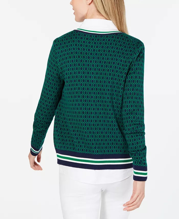 Charter Club Women's Petite Patterned Cardigan  Blue Size 44