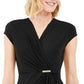 Charter Club Women's Knit Cap-Sleeve Crossover Dress Black Size Medium