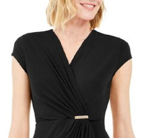 Charter Club Women's Knit Cap-Sleeve Crossover Dress Black Size Medium