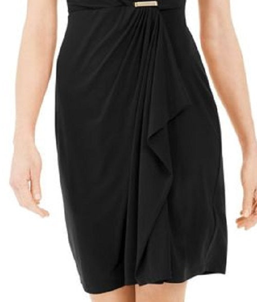 Charter Club Women's Knit Cap-Sleeve Crossover Dress Black Size Medium