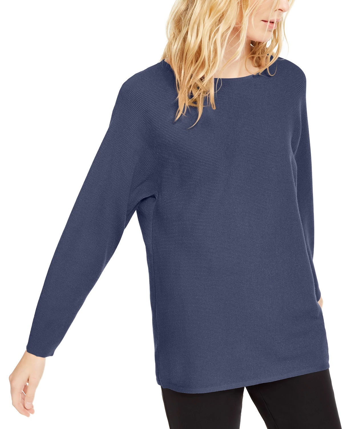 INC International Concepts Women's Dolman Sleeve Ribbed Knit Sweater Black Size Large