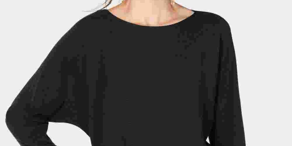 INC International Concepts Women's Ribbed Ribbed Knit Dolman Sleeve Jewel Neck T-Shirt Sweater Size Black Size X-Small