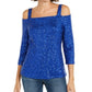 INC International Concepts Women's Sequined Cold-Shoulder Top Navy Size Extra Small
