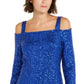 INC International Concepts Women's Sequined Cold-Shoulder Top Navy Size Extra Small