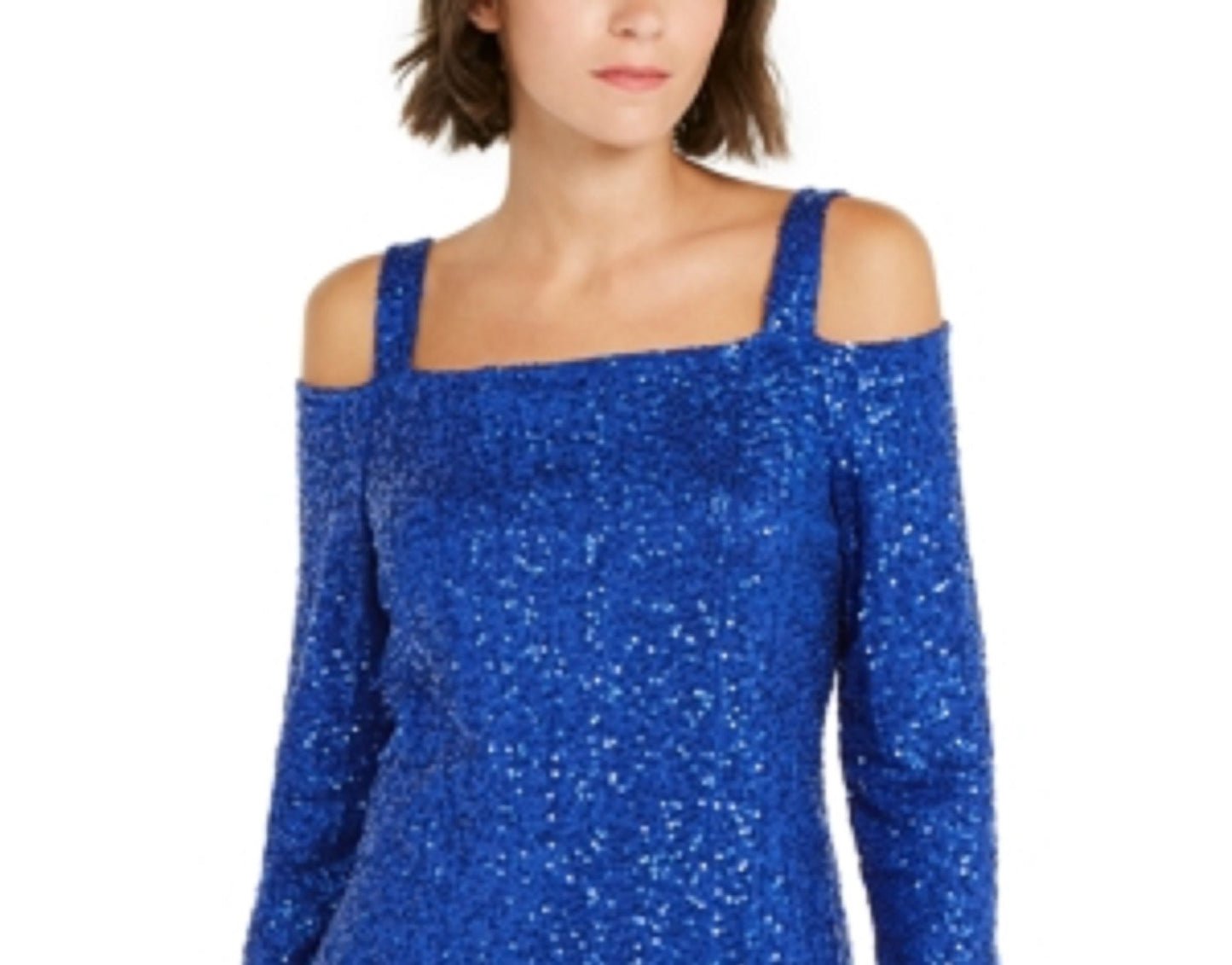 INC International Concepts Women's Sequined Cold-Shoulder Top Navy Size Extra Small