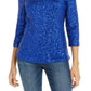INC International Concepts Women's Sequined Cold-Shoulder Top Navy Size Extra Small