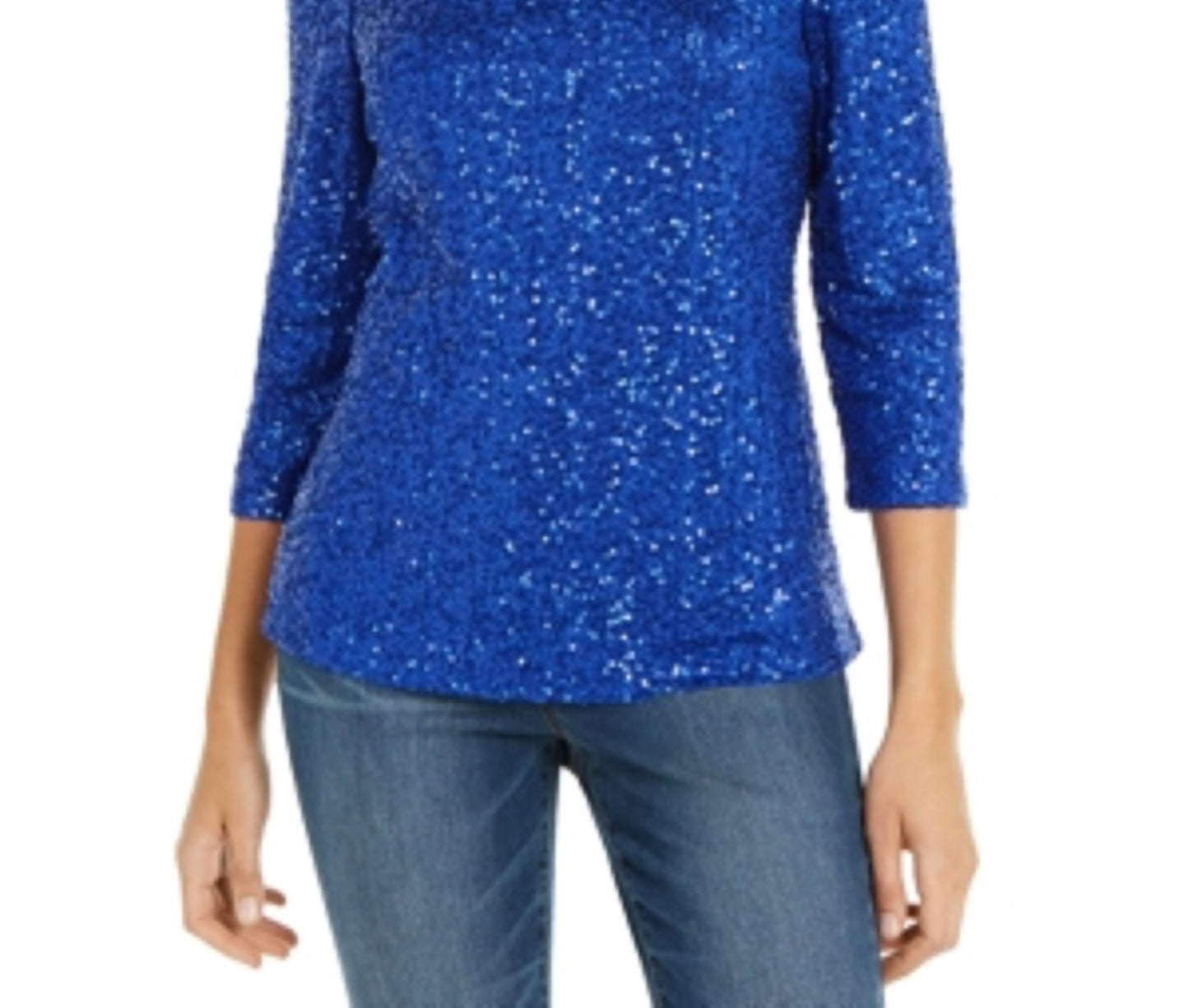 INC International Concepts Women's Sequined Cold-Shoulder Top Navy Size Extra Small