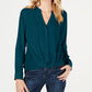INC International Concepts Women's Twist Front Button Up Top Green Size Large