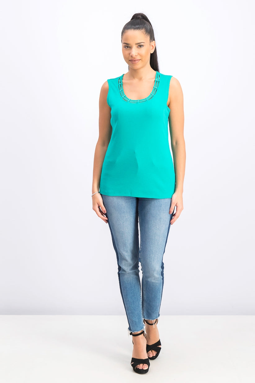 Karen Scott Women's Stud Trim Ladder Neck Top Green Size X-Large