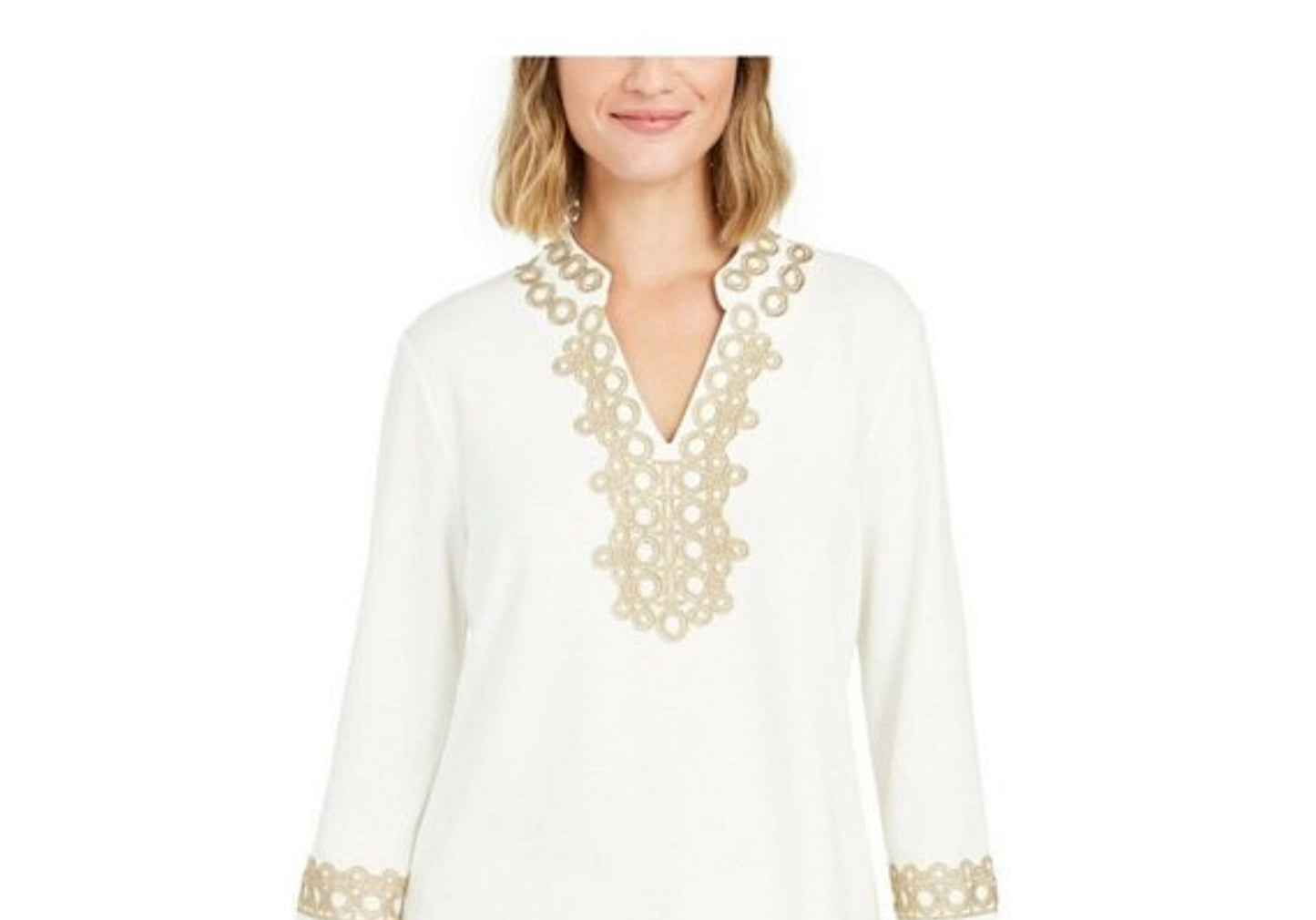 Charter Club Women's Lace-Trim Tunic Top White Size Medium