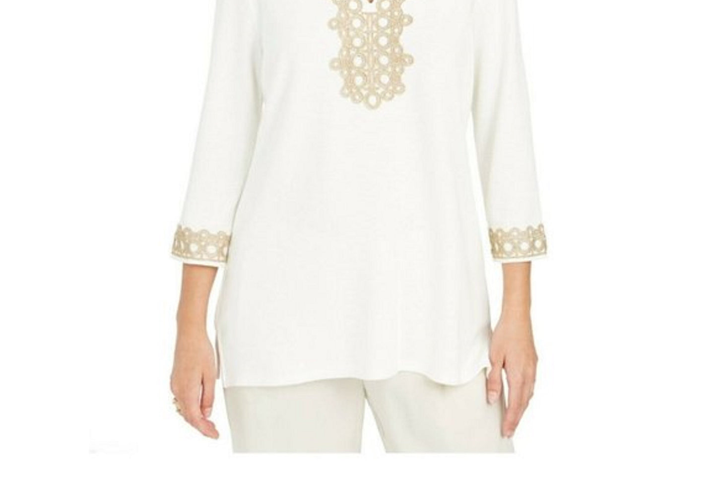 Charter Club Women's Lace-Trim Tunic Top White Size Medium